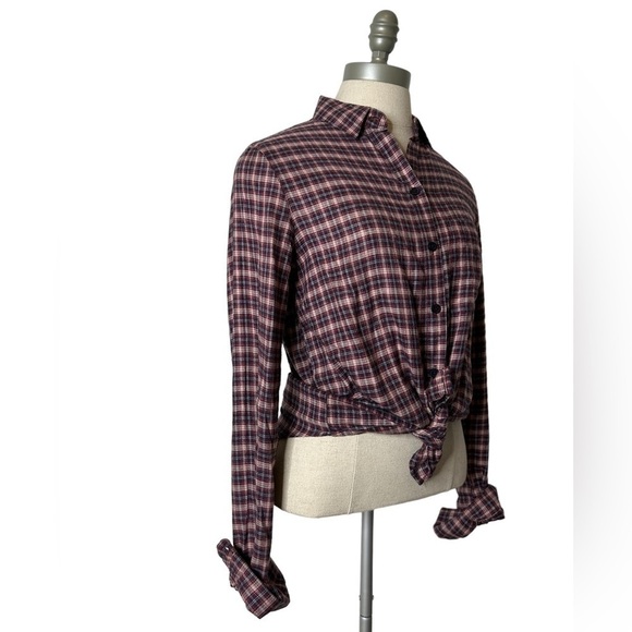 BeachLunchLounge Red Pear Whitney Button Down Plaid Long Sleeve Top Size Small - Picture 3 of 14